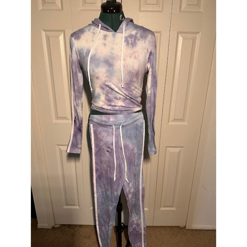 Women's Purple Tie Dye Two Piece Hooded Top Longue Set